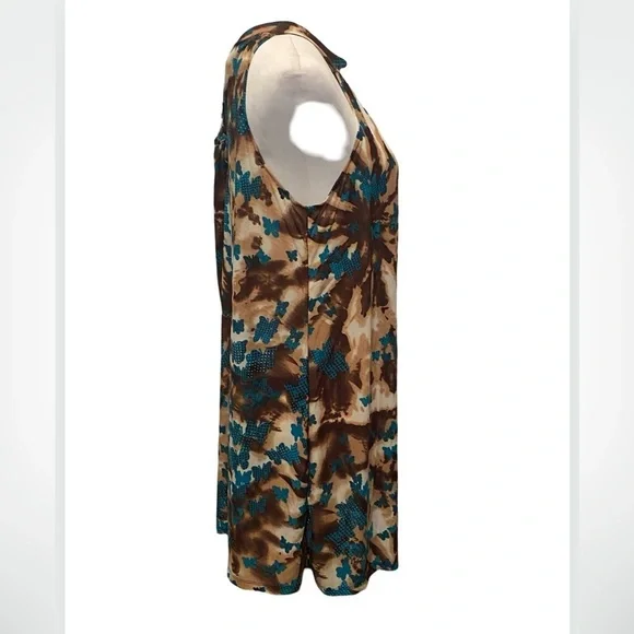 NEW Tie Dye Brown Butterflies High Neck Sleeveless Floaty Dress - Picture 5 of 7